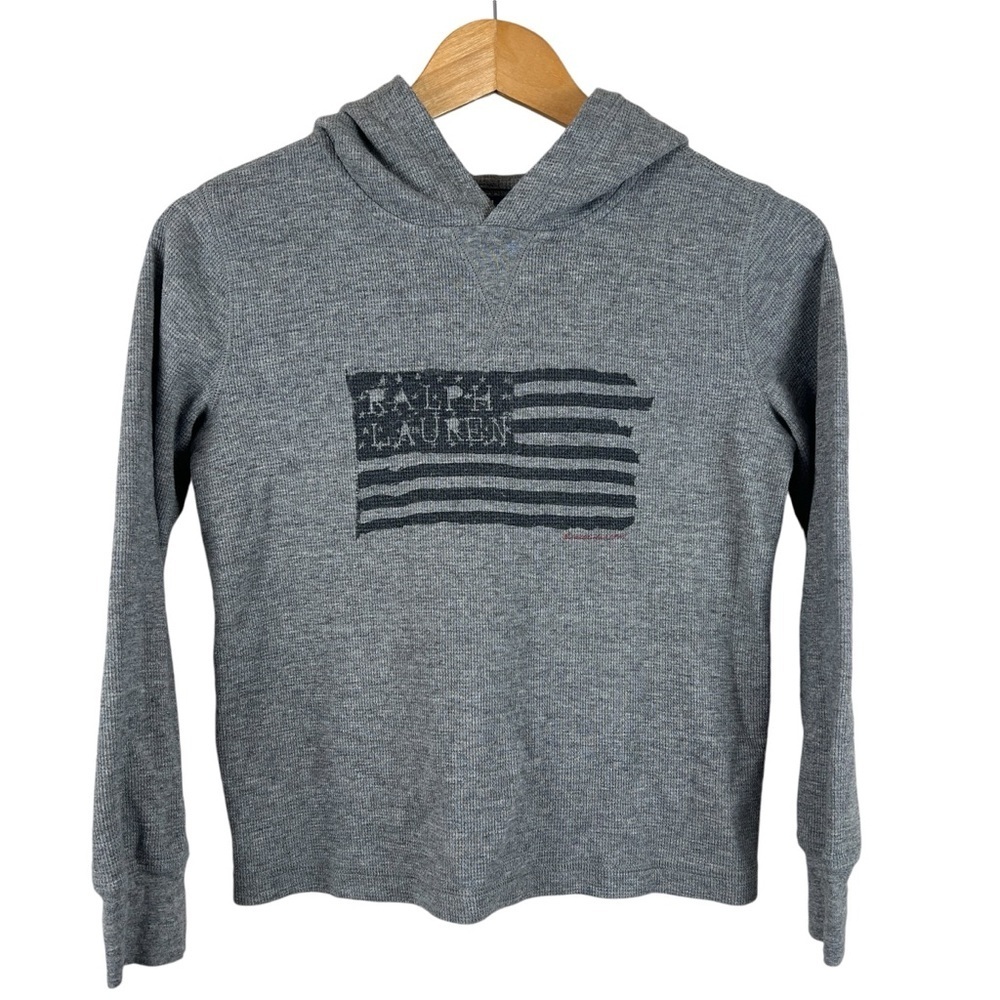 Polo Ralph Lauren Gray Flag Thermal Hoodie Boys Size M (10-12)